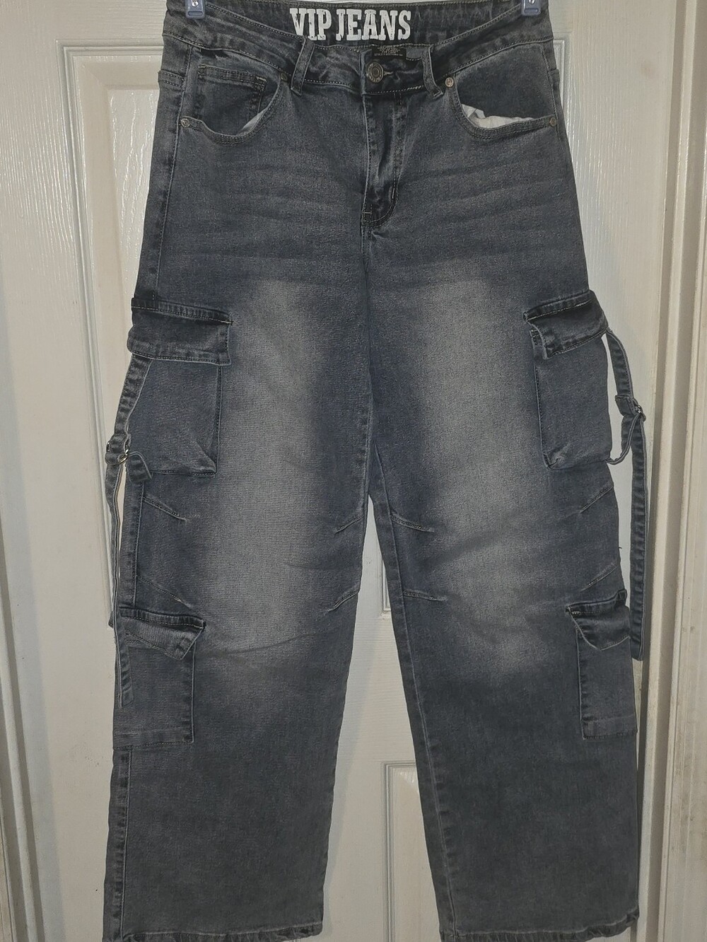 VIP Jeans Y2K Cargo Jeans 5/27 Baggy Wide Leg Multi Pocket Strappy Utility
